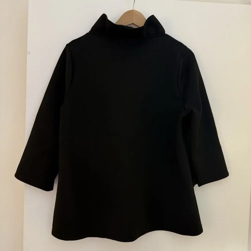 GRETCHEN SCOTT Jersey Ruffneck 3/4 Sleeve Top Black Ruffle Soft Stretch XXL/16 - Picture 5 of 12